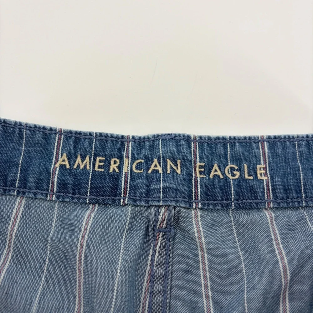 American Eagle Women 10 Blue Pinstripe 90s Boyfriend Shorts Highest Rise Utility